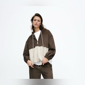ZARA FAUX SUEDE POUCH POCKET JACKET WITH HOOD